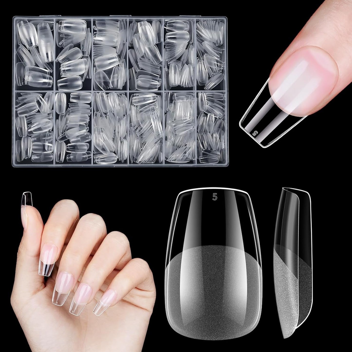 Korte kunstige negle 500 stk. Soft Gel Full Cover Neglespidser Til Gelnegle 12 Størrelser Forpolerede neglespidser Til Gelnegle Korte kunstige negle Kistenegleforlængelser med æske
