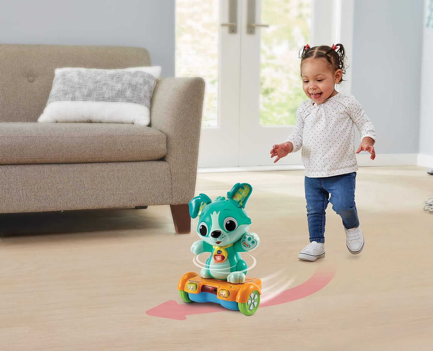 Vtech Baby Catch Me Puppy - Motoriseret hoverboard-hvalp tilskynder til bevægelse - Med bevægelige ører, sange, lyde og læringsindhold - For børn i alderen 12-36 måneder Bebe Toys Naty Shop