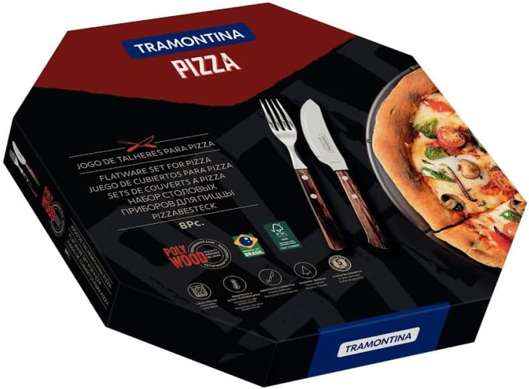 Tramontina PIZZA Besteck, 8-delt sæt, til 4 personer, Rostfreier Edelstahl, Fsc-Zertifizierte Holzgriffe, Spülmaschinenfest Kitchen Naty Shop
