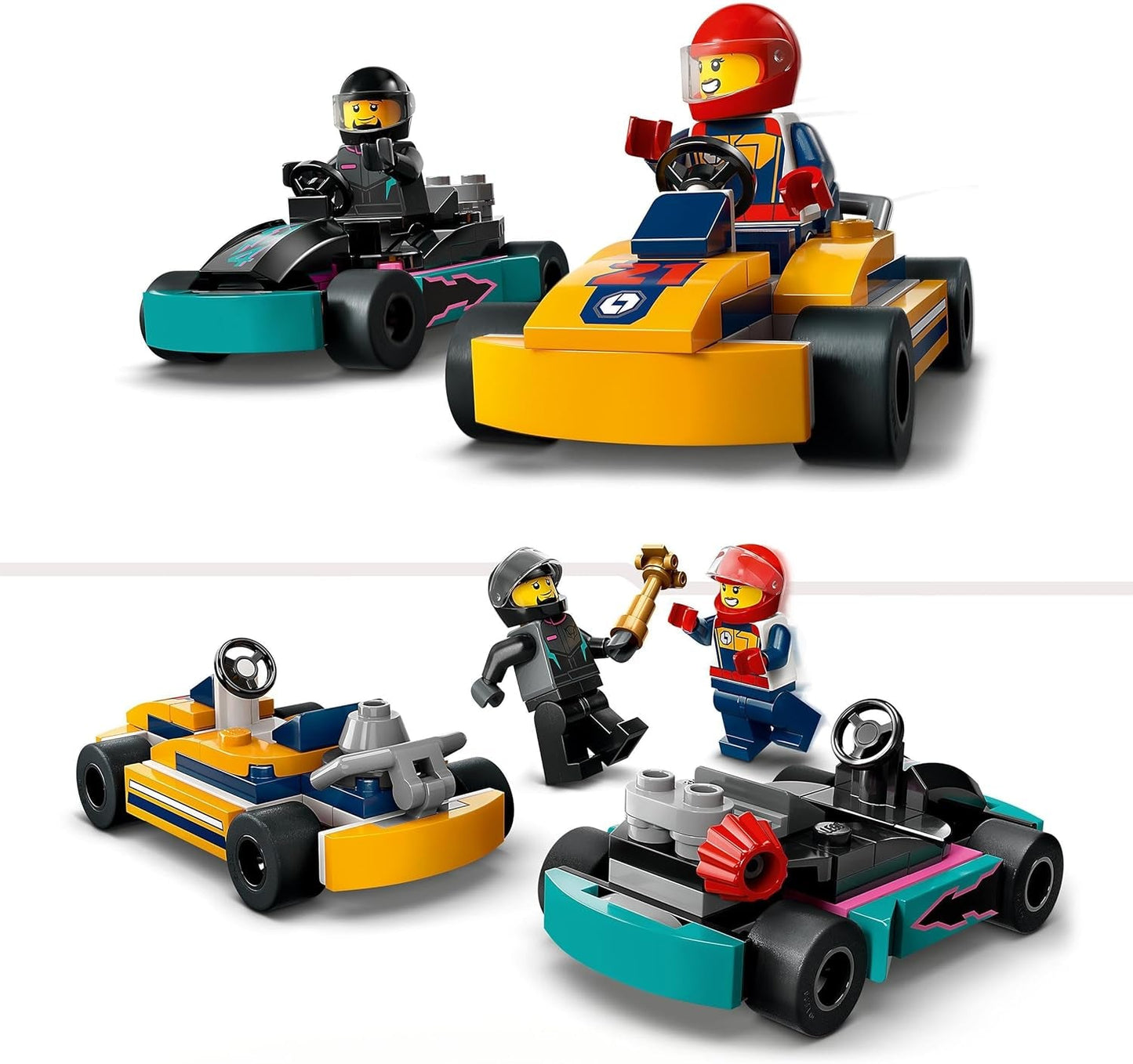 LEGO City Go-Karts med chauffører, sæt med 2 minifigurer førere og racerbiler, billegetøj til 5-årige drenge og piger, sjov gave til børn 60400 byggesæt Besuche den LEGO-Store