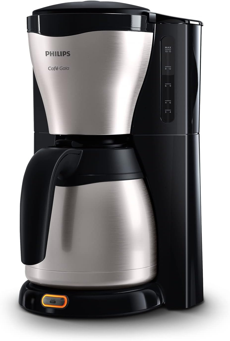 PHILIPS Café Gaia Filter Espressomaskine - Termokande i rustfrit stål, Anti-drypsystem, Intens Aroma, Auto-Off, 1300ml, Sort (HD7546/20)