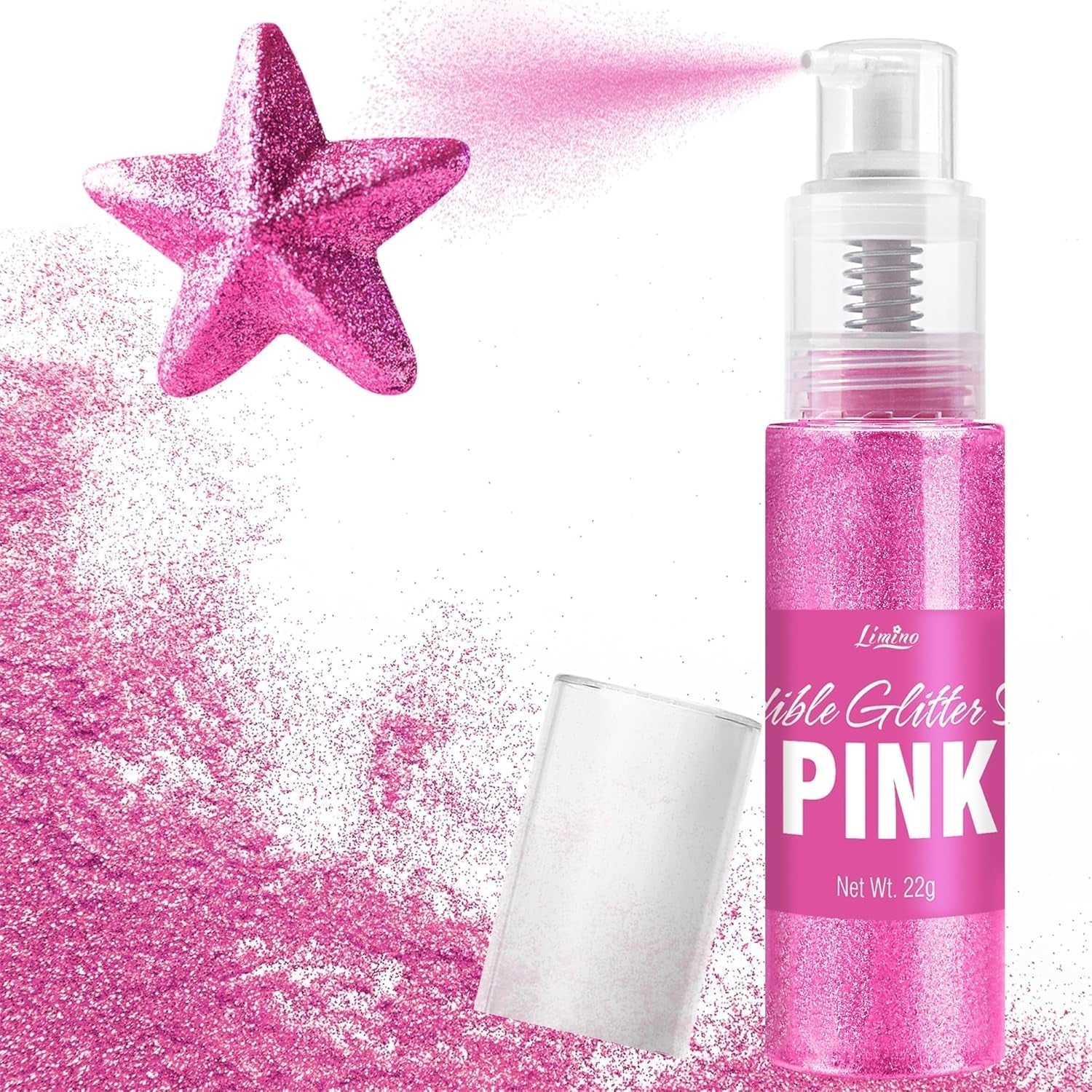 Spiselig glitterspray - 22G spiselig glitter, spiseligt glitterpulver til drinks, kagepynt, macarons - madfarve glitterpulver, spiseligt glitter til cocktails, muffins (pink)