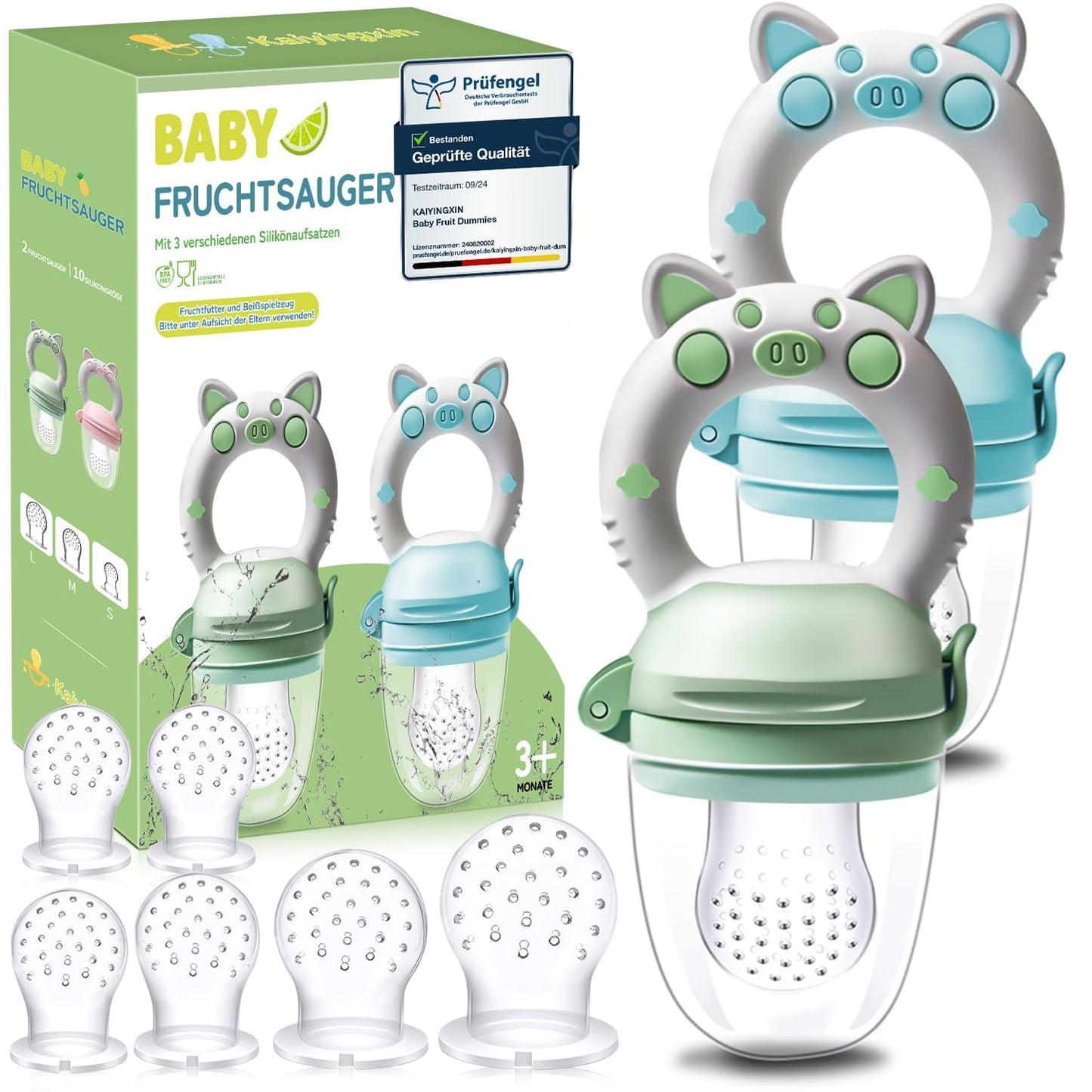 Babyfrugtsutter, 2 pakke frugtsutter til babyer 3 måneder op, opgraderet version 2023, fyldbare sutter, grødsutter, frugtsutter til babyer, BPA-fri, 8 silikonesutter i 3 størrelser