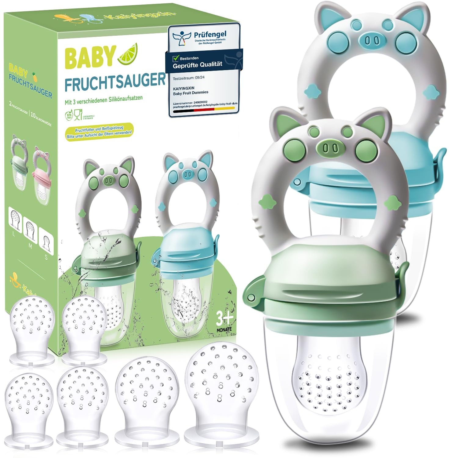 Babyfrugtsutter, 2 pakke frugtsutter til babyer 3 måneder op, opgraderet version 2023, fyldbare sutter, grødsutter, frugtsutter til babyer, BPA-fri, 8 silikonesutter i 3 størrelser