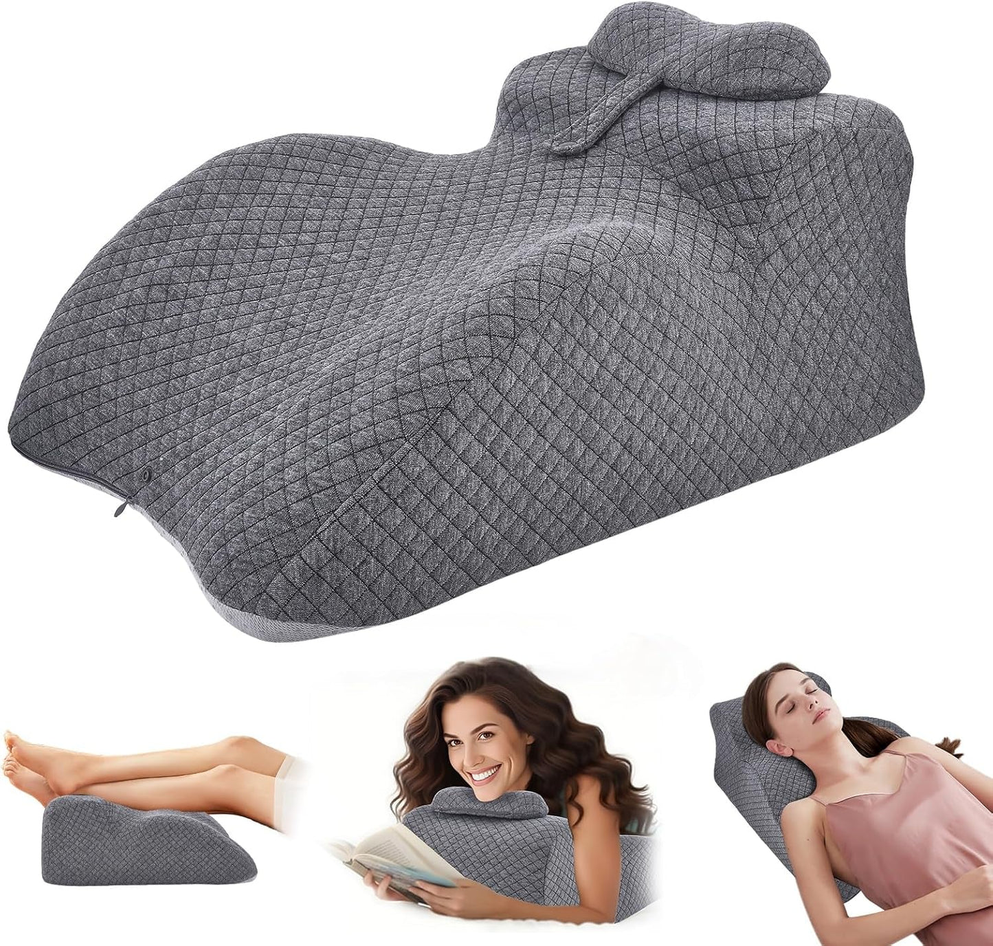 Læsepude - Rygpude, Justerbar Nakkestøtte, Memory Foam Læsepude til Seng, Ergonomisk Ryg Nakke- og Benpude, Lændestøttepude