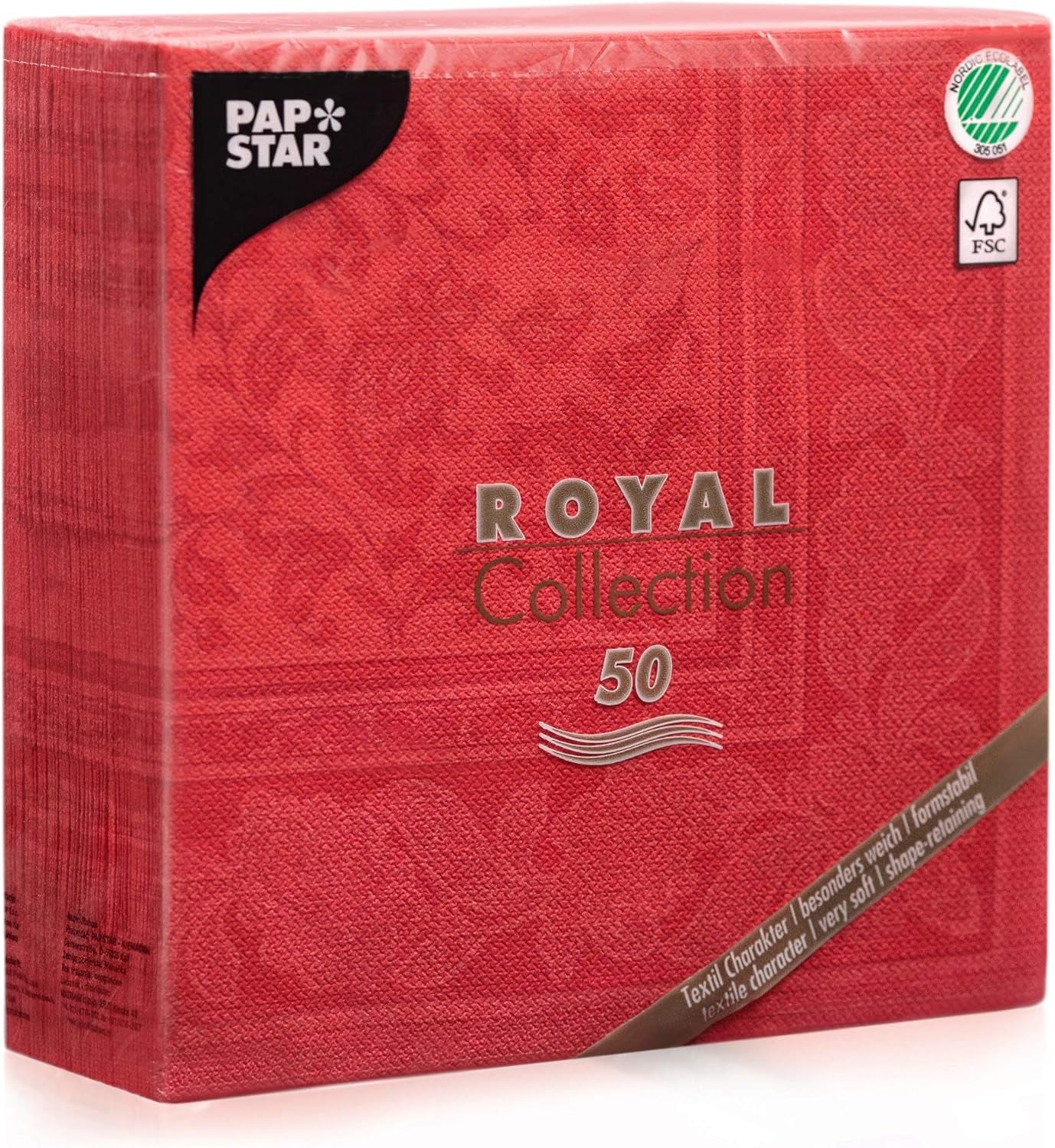 50 Premium servietter "ROYAL Collection" 1/4-fold 40 Cm X 40 Cm Rød Højkvalitets "Ornamenter" (pakke med 2)