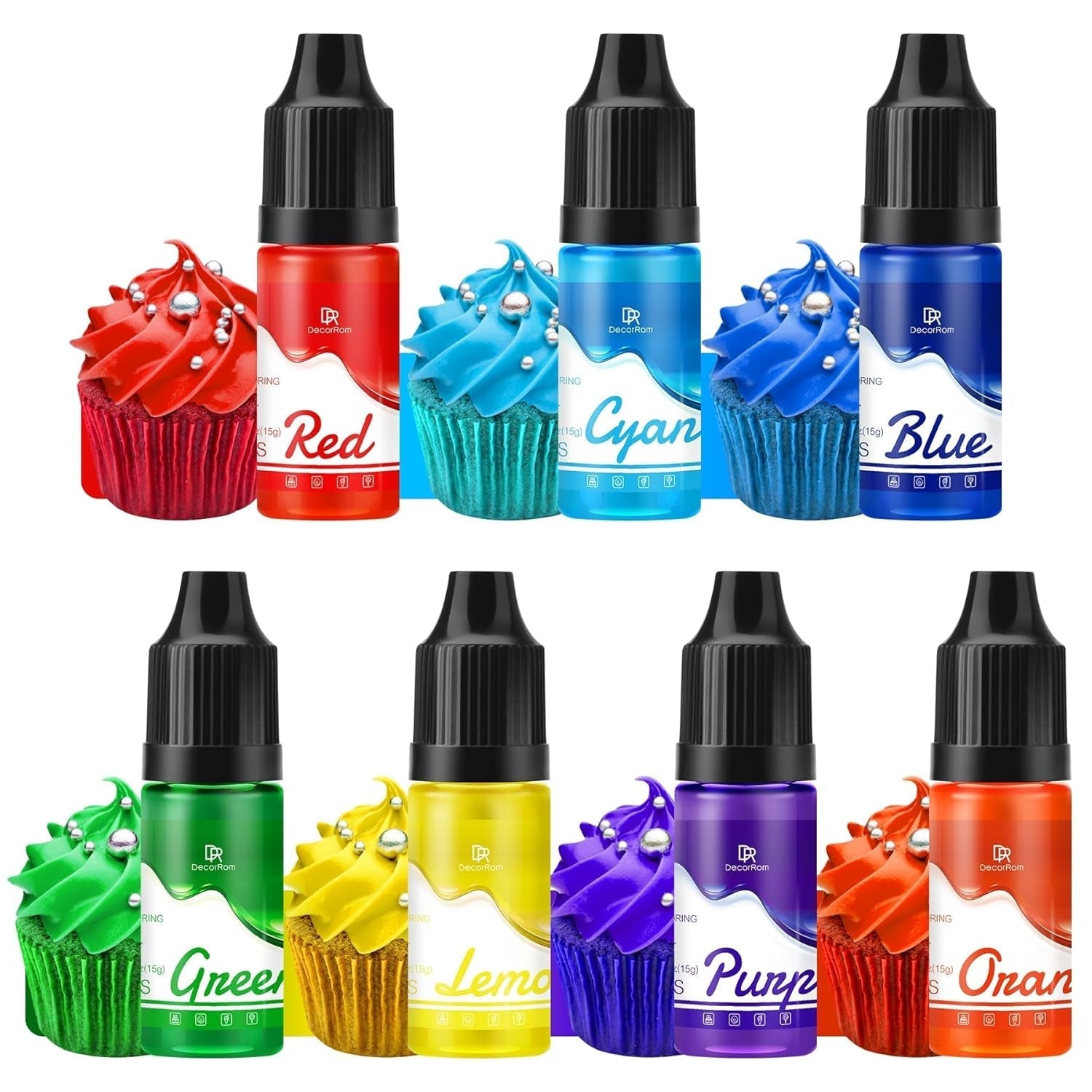 Gel madfarve - 7 x 15 ml koncentreret regnbuefarve til kagepynt, bagning, småkager, macarons - Sukkerfri madfarve til drikkevarer, kagepynt, Slime DIY