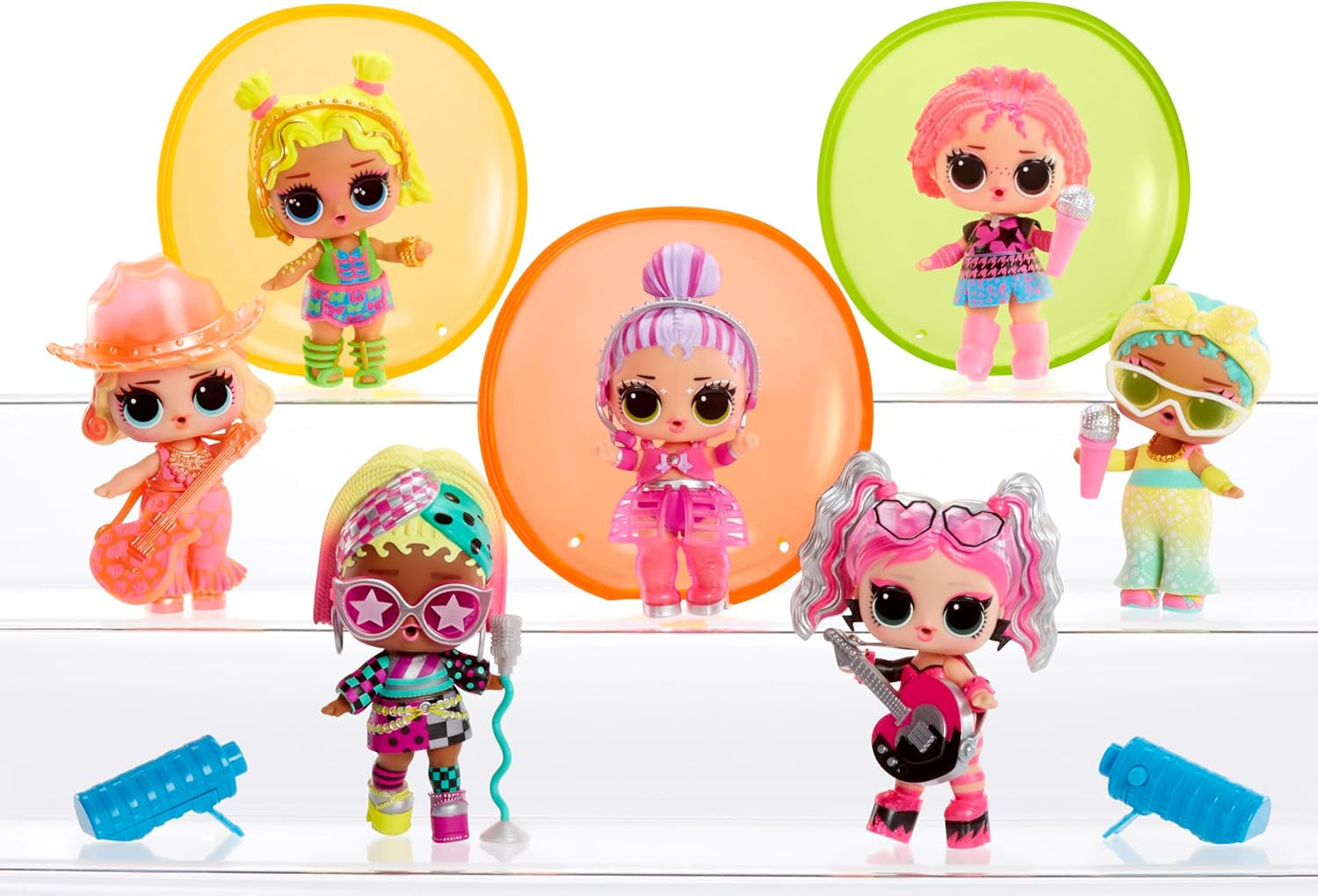 L.O.L. Overraskelse! Neon Pop Stars Tots - 1 sort lys magisk overraskelsesdukke, blindindpakning, 7 samledukker, hver med neonmærkater og tilbehør, gave til børn 4+ Naty Shop-dukker