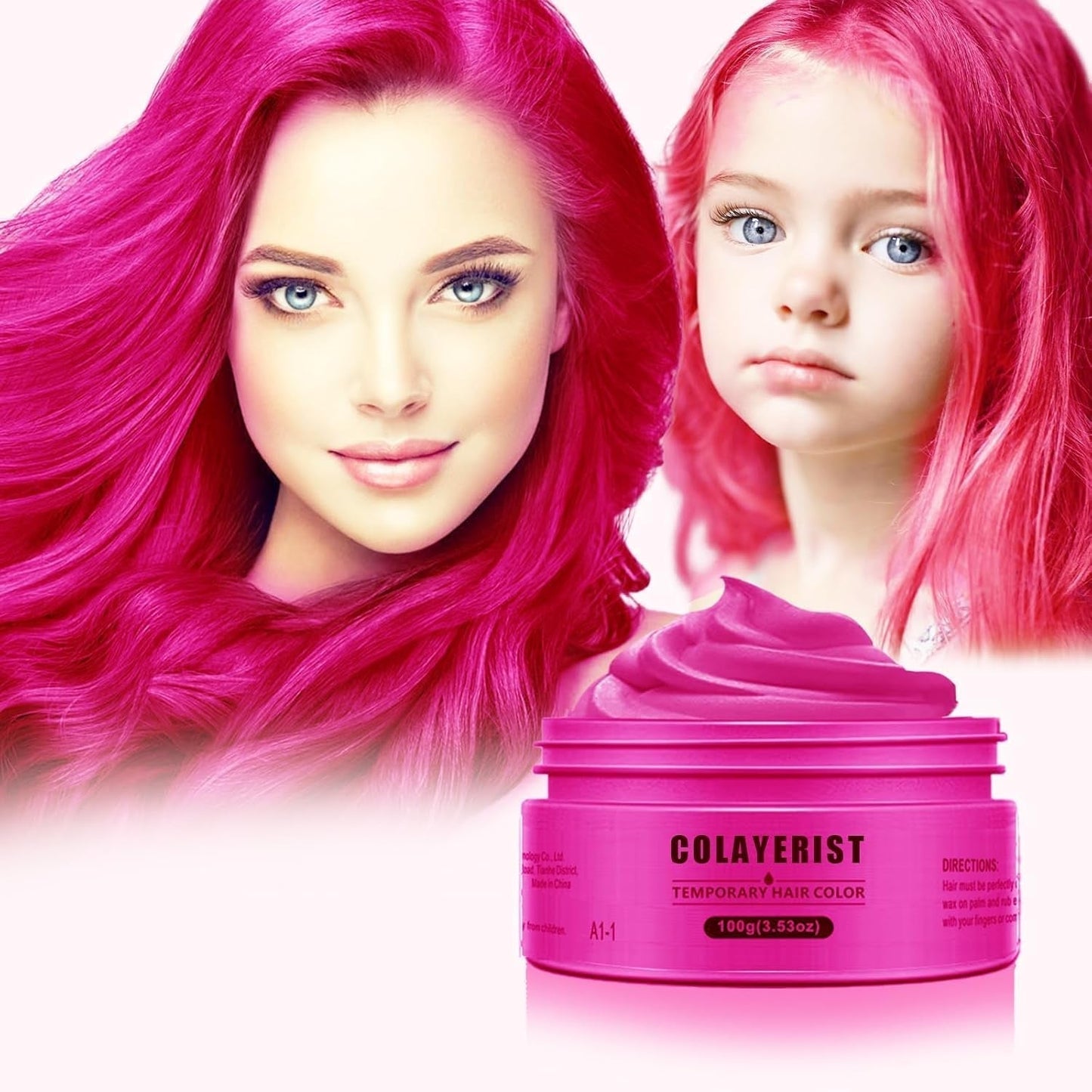 COLAYERIST Vaskbar sort Midlertidig hårfarve Hårfarvevoks til mænd og kvinder Hårmascara til fest eller cosplay rod-fri hårfarveprodukter Hårfarve Naty Shop Pink