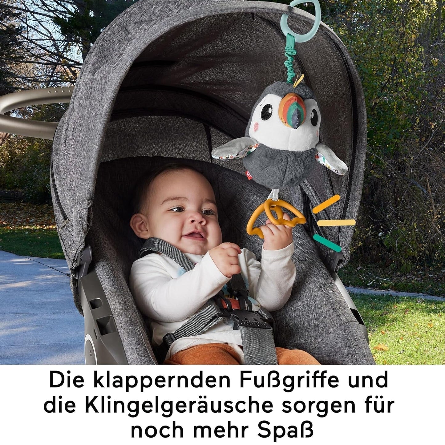 FISHER-PRICE Flap & Go Tucan - Plyslegetøj til barnevogn fremmer finmotorik og sensoriske færdigheder for nyfødte fra fødslen HNX66 Babylegetøj Naty Shop