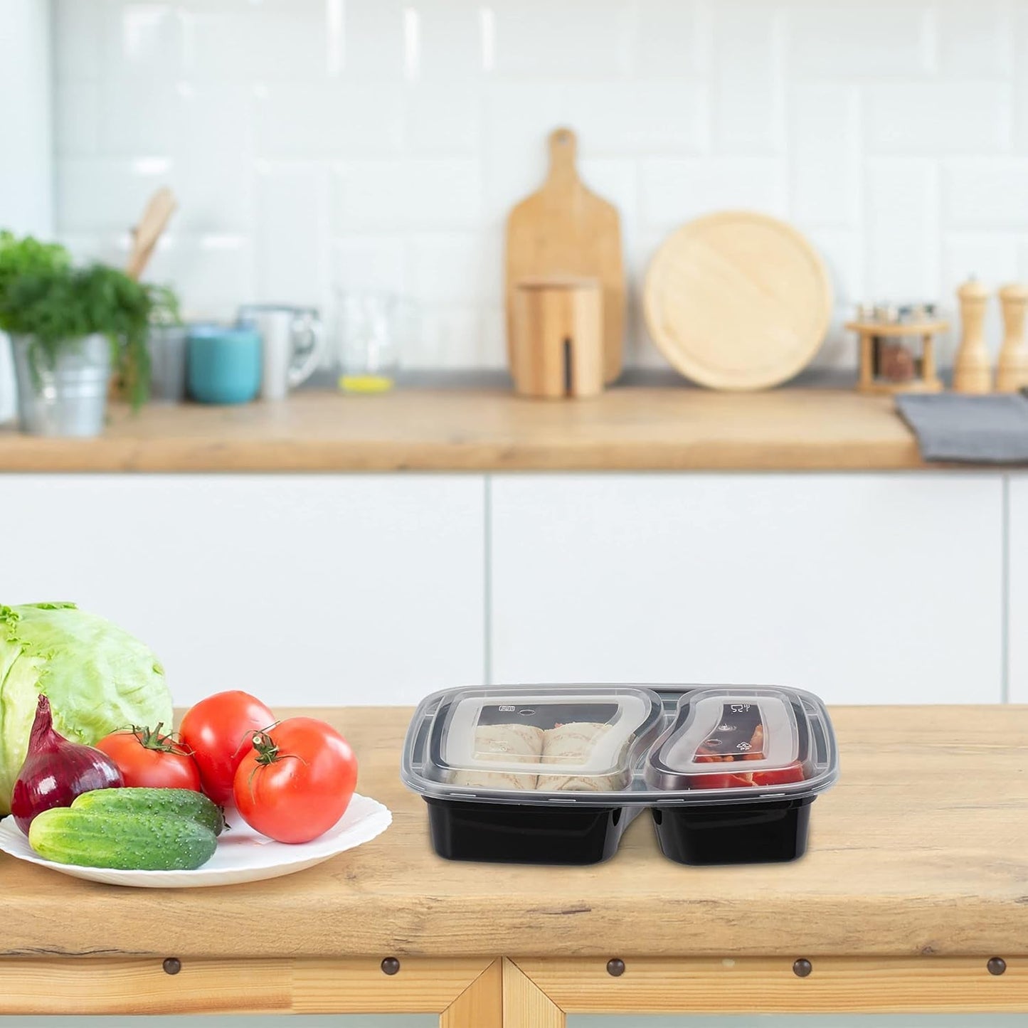 Relaxdays Meal Prep Boxes, Sæt med 10, 2 rum, Mikrobølgeresistent, 800ml, Plast Mad Box med Låg, Sorte Mad Opbevaringsbokse Naty Shop