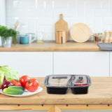 Relaxdays Meal Prep Boxes, Sæt med 10, 2 rum, Mikrobølgeresistent, 800ml, Plast Mad Box med Låg, Sorte Mad Opbevaringsbokse Naty Shop