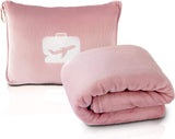 Eversnug rejsetæppe og pude - blødt 2 i 1 flytæppe med blødt lommepudebetræk, håndtaskebetræk og rygsækholder (burgunderrød) rejsepuder Naty Shop Pink
