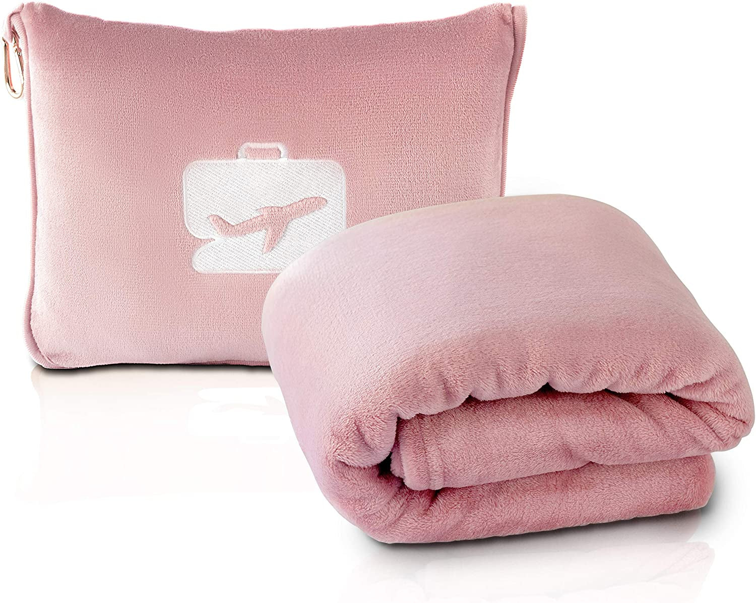 Eversnug rejsetæppe og pude - blødt 2 i 1 flytæppe med blødt lommepudebetræk, håndtaskebetræk og rygsækholder (burgunderrød) rejsepuder Naty Shop Pink
