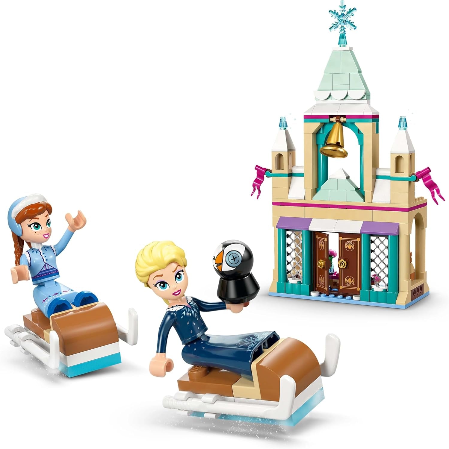 LEGO Ç€ Disney Frosne Arendelle Slot, Prinsesselegetøj med ELSA, Anna og Olaf minidukker og en pingvinfigur, Fantasy-legesæt, Gave til 5-årige piger 43265 Byggesæt Besuche den LEGO-Store