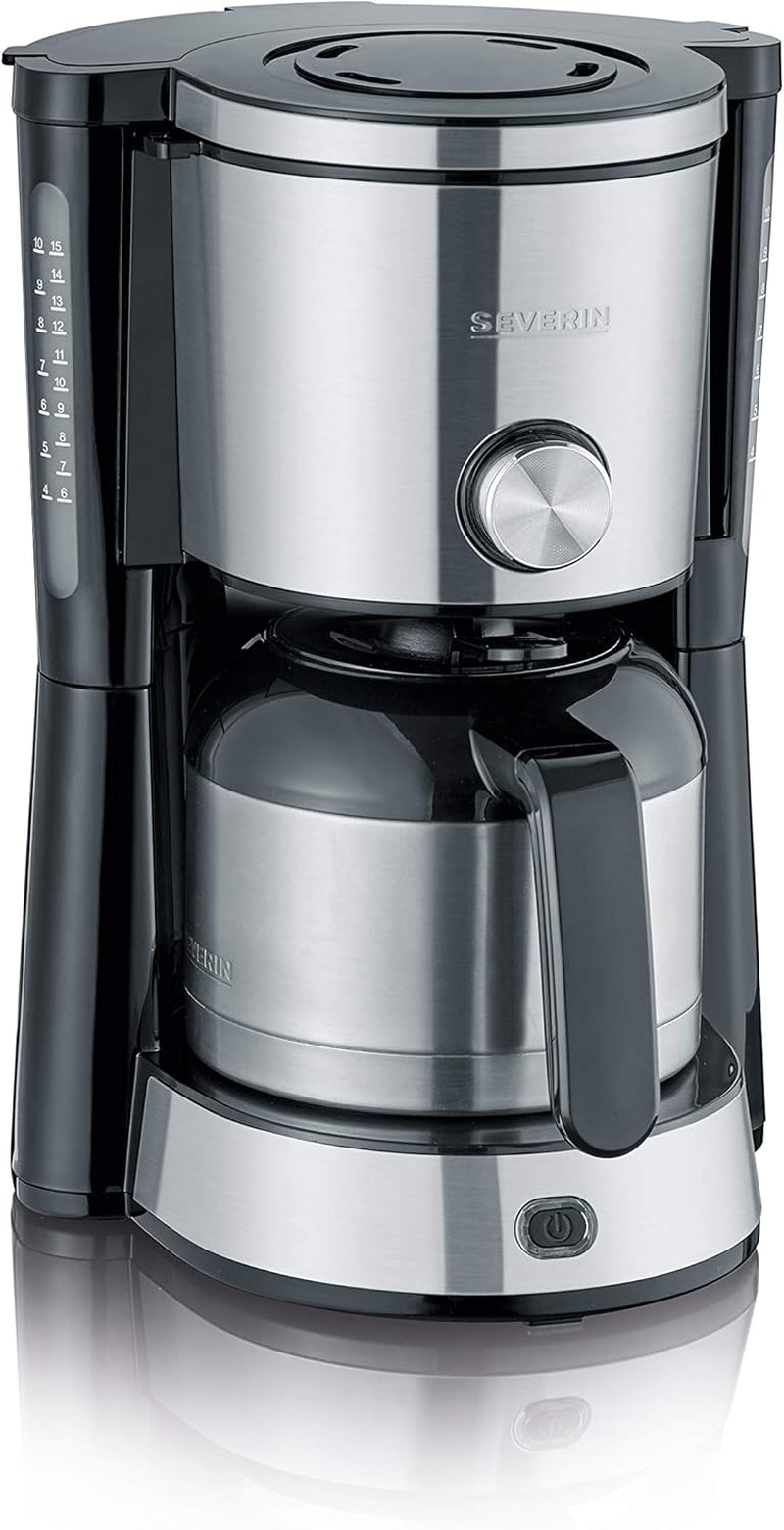 SEVERIN "TypeSwitch" espressomaskine med termokande, AromaSwitch til valg mellem 2 bryggeprofiler, kaffemaskine til op til 10 kopper, 1000W, børstet rustfrit stål-sort, KA 4845