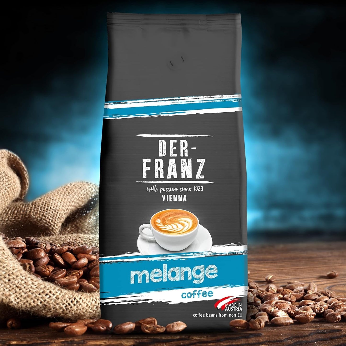 Der-Franz Melange kaffe, styrke 3/5, 100 % Arabica, hele kaffebønner, 4 x 1000 g