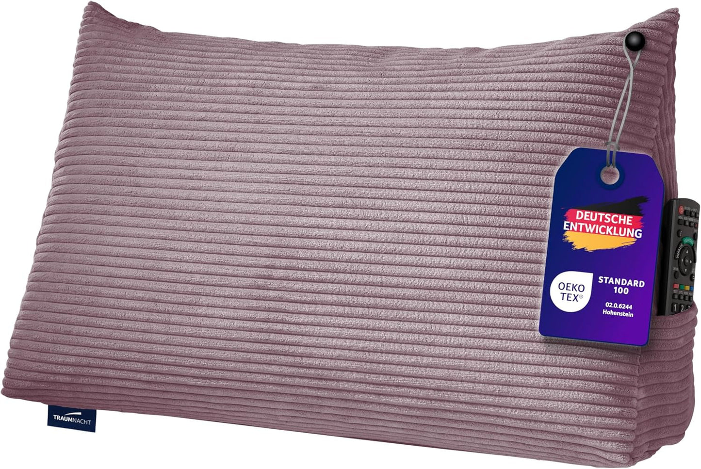 Traumnacht Cosy Rygpude, læsepude, 70 x 40 cm beige, aftageligt og vaskbart betræk af 100% polyester, praktisk sidelomme, Øko-Tex certificeret, produceret efter tyske kvalitetsstandarder