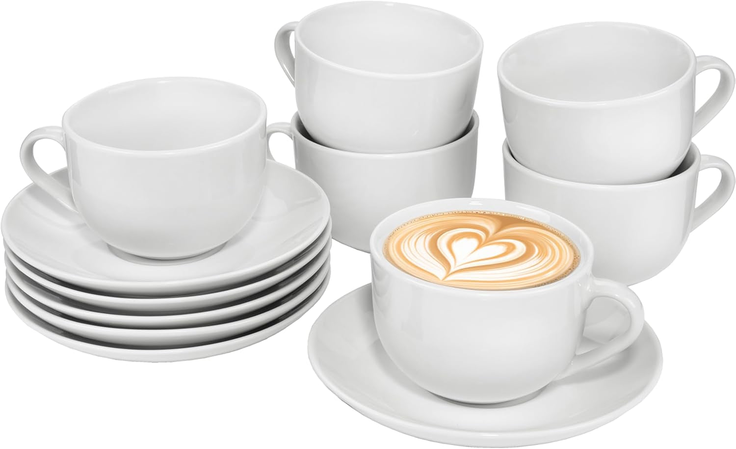 Sänger New Port kaffekopsæt, 12 kopper sæt til 6, hvide porcelænkopper og underkopper, 150 ml | PREMIUM KOLLEKTIONEN