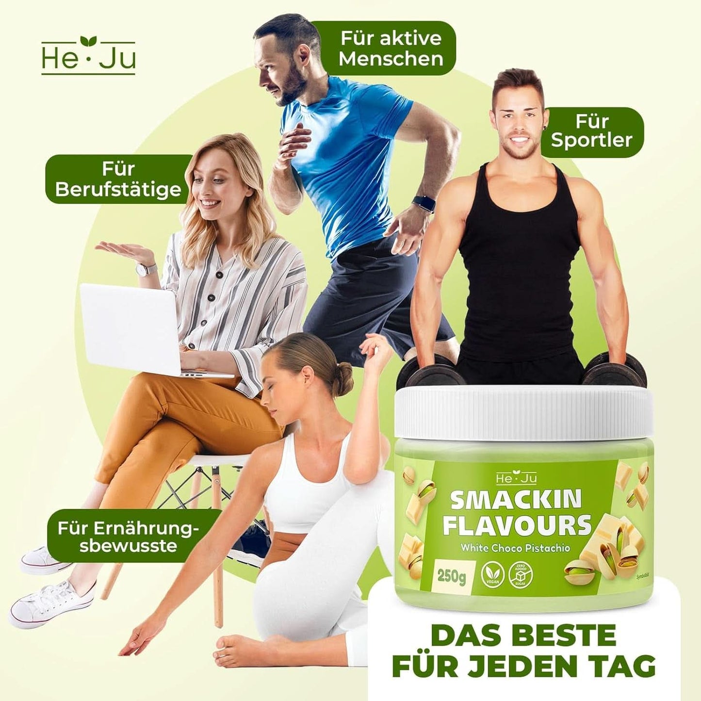 He-Ju, Pulver med hvid chokolade og pistacie smag, 250 gram Naty Shop Flavours