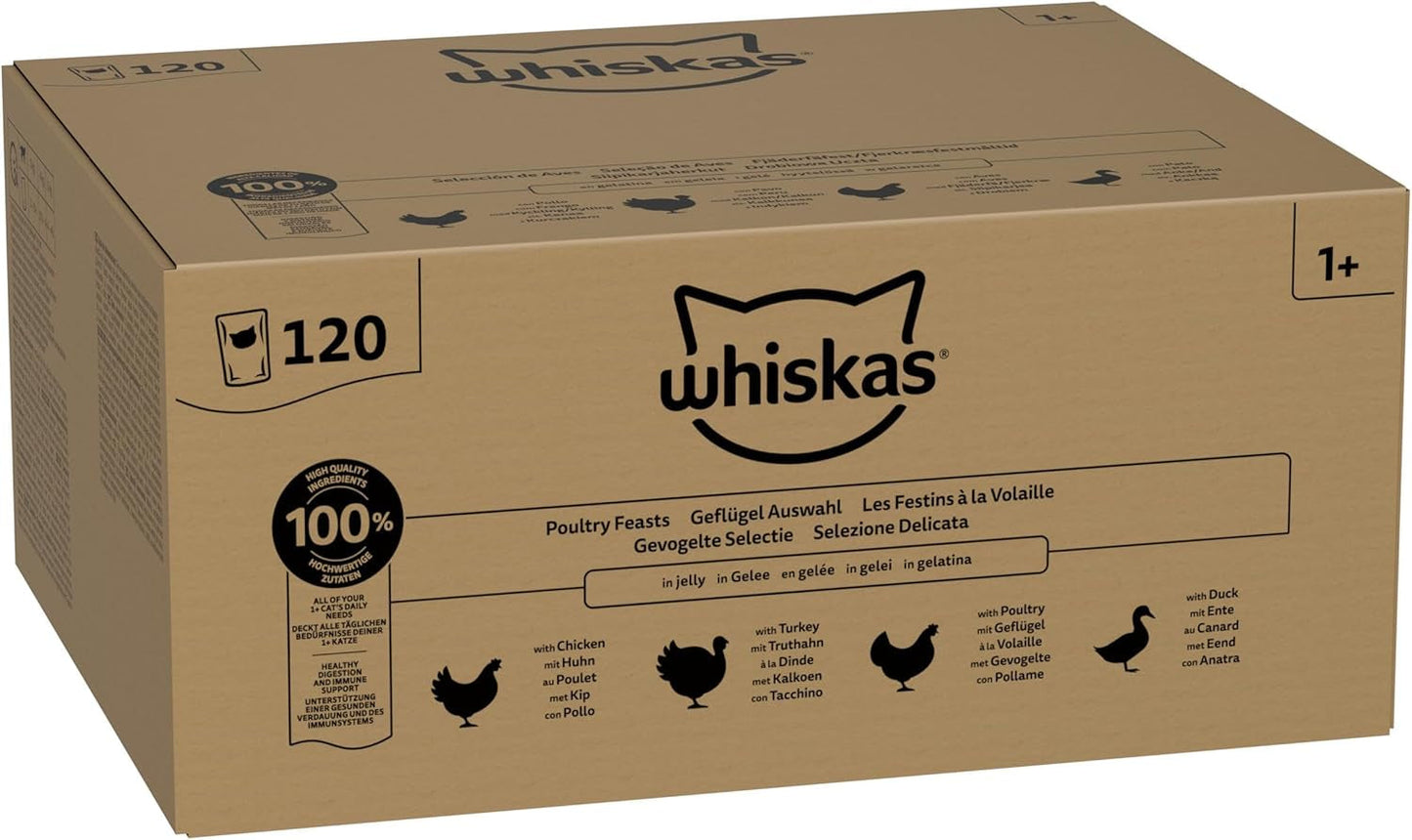 WHISKAS Vådfoder til katte i gelé 120 x 85g Udvalg af fjerkræ