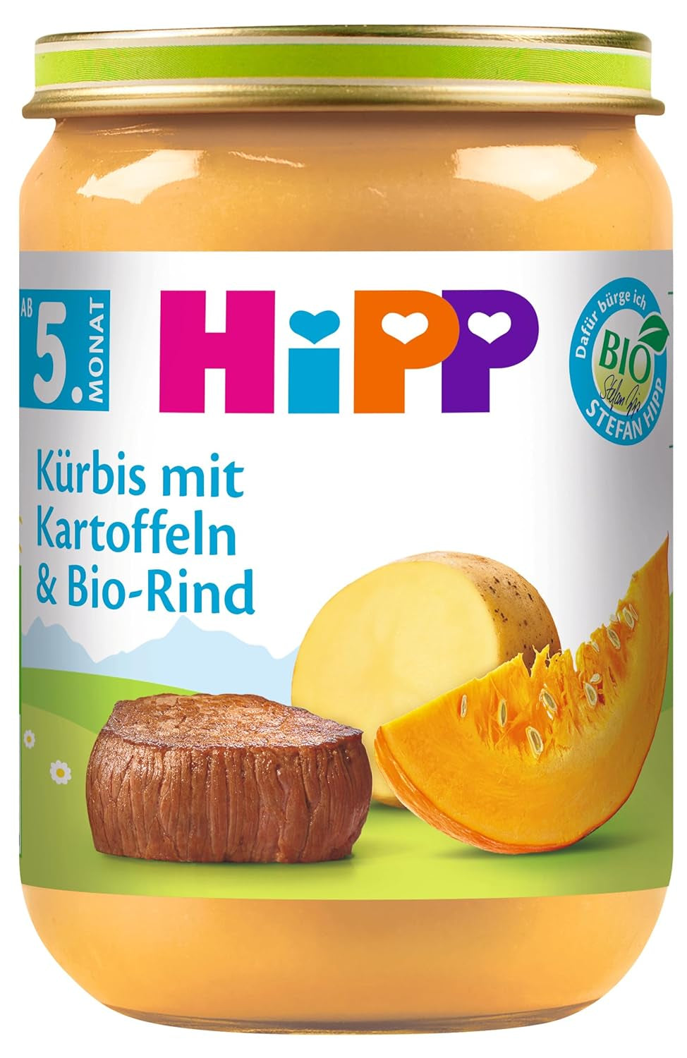 HiPP-græskar med kartofler og økologisk oksekød, 6 stk. (6 x 190 g)
