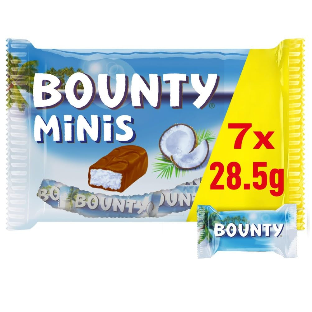 Bounty Minis Chokolade Bulk Pack, Fine Coconut Mini Chocolate Bars, 227 g, Chokolade Gave Idé, Chokolade Bulk Pack