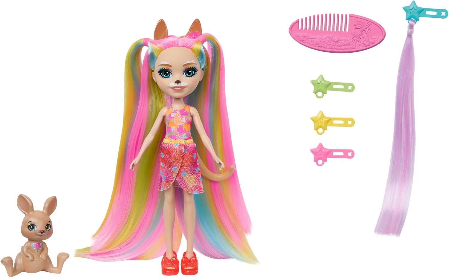 Enchantimals-dukker, Sunshine Beach Deluxe-hårdukke og dyreven, lille dukke med aftagelig nederdel og tilbehør, gaver til børn, HTJ70 Naty Shop Dolls Standardtitel