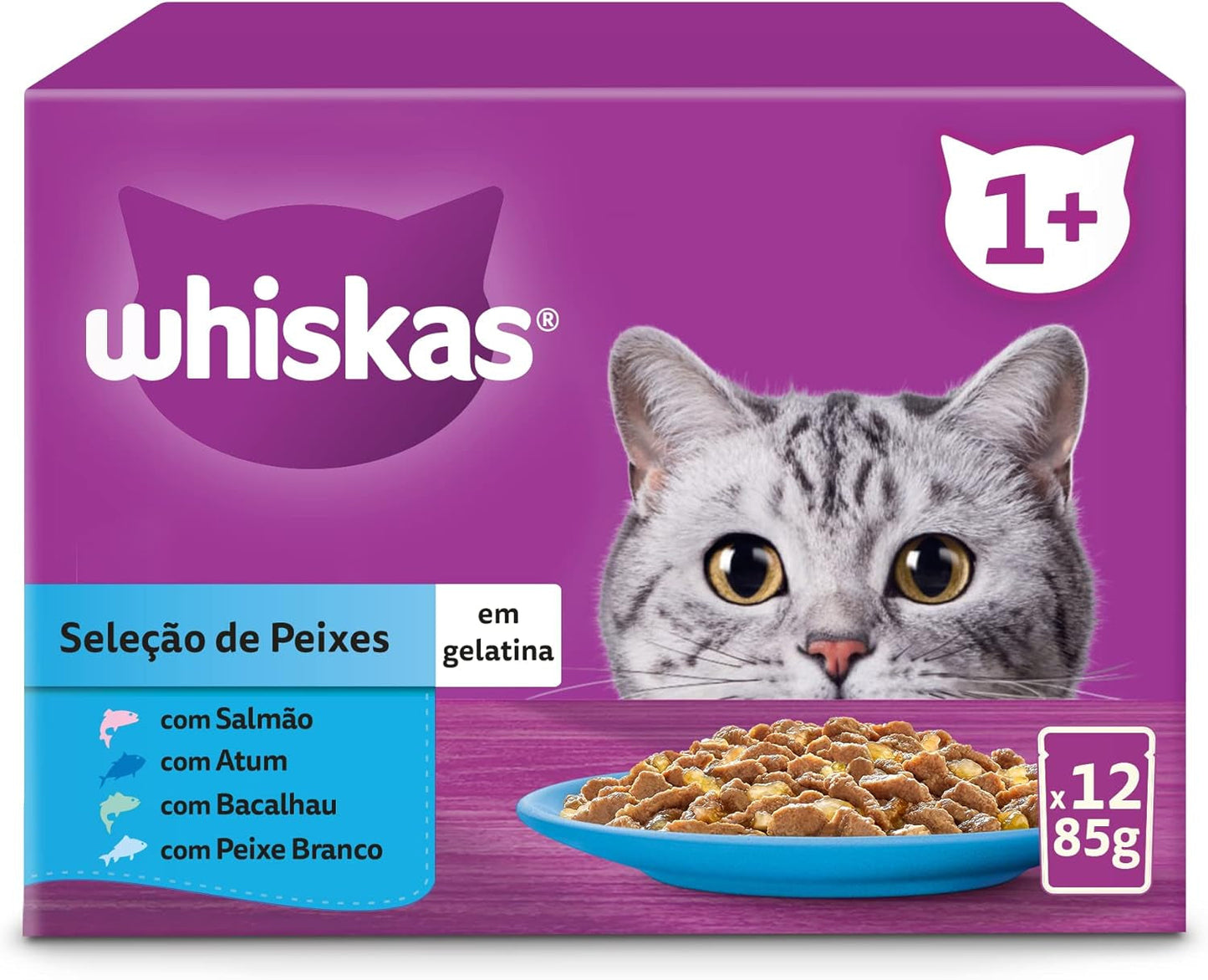 Whiskas Nassfutter für ausgewachsene Katzen, Fischauswahl in Jelly (Multipack, 4 x 12 x 85 g)