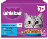 Whiskas Nassfutter für ausgewachsene Katzen, Fischauswahl in Jelly (Multipack, 4 x 12 x 85 g)
