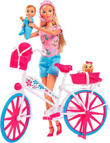 Simba 105739050 - Steffi Love Bike Tour, Steffi og Evi i deres tre-etagers slot med gynge, møbler og masser af tilbehør, 40 stykker, 102x90x38cm, til børn fra 3 år og opefter