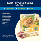 Bozita Tetra steriliserede stykker i sauce med masser af kylling - 6 x 370 g vådt korn og sukkerfri kattefoder - Ikke-GMO, med 8,5 % protein og 4,5 % fedt - høj kvalitet og ekstremt velsmagende