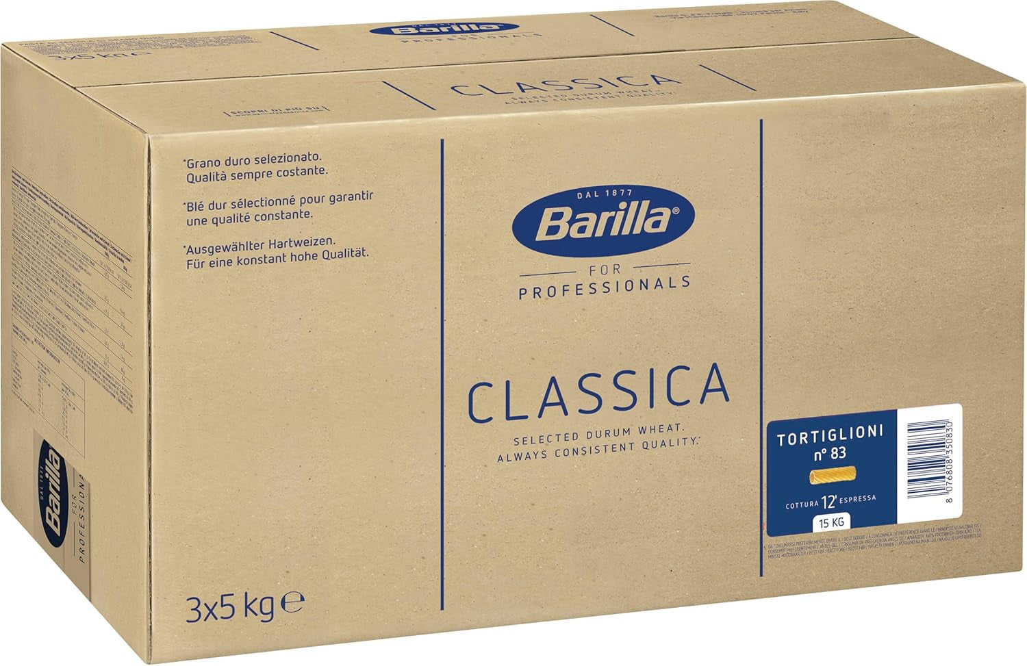Tortiglioni Barilla durumhvede pasta n. 83 – Pakke med 1 (1x5 kg)