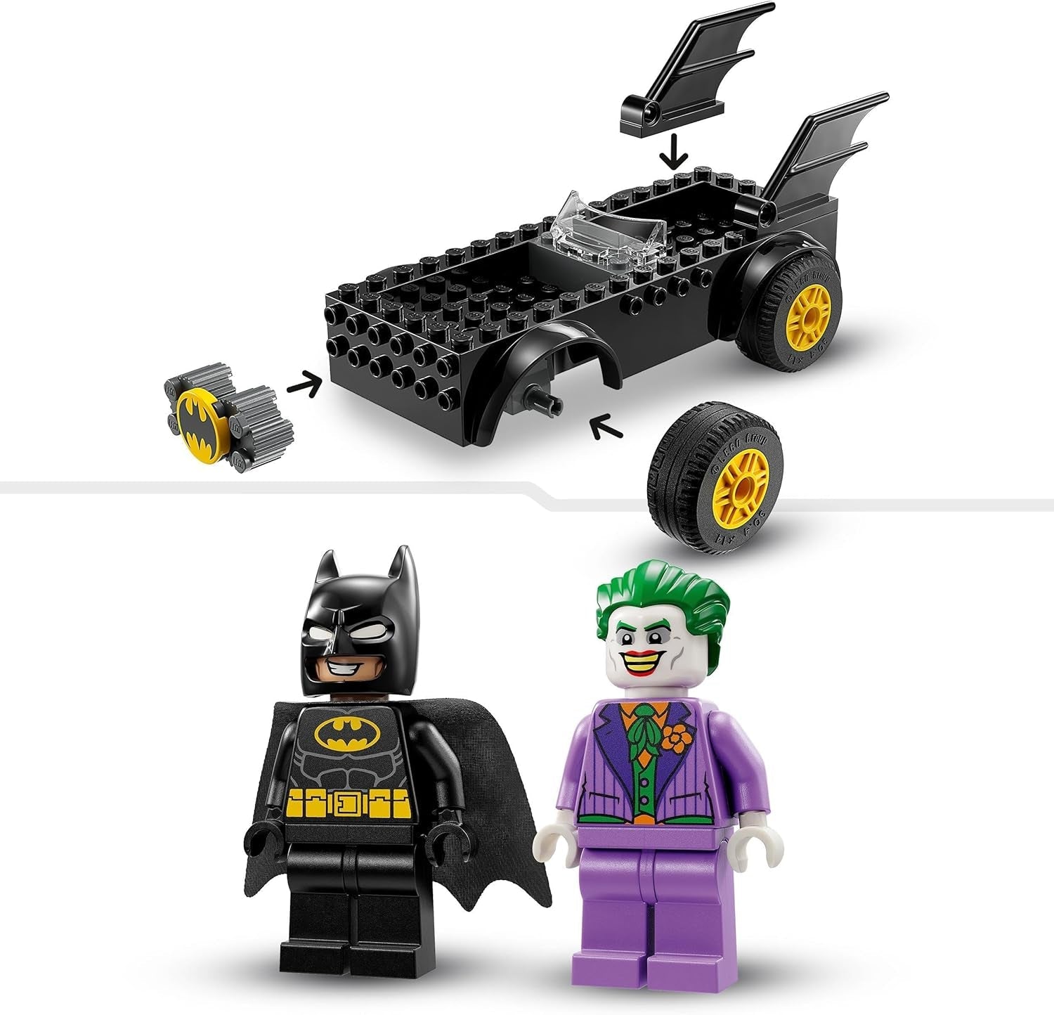 LEGO 76264 DC Chase in the Batmobile: Batman Vs. Joker-legetøjsbilsæt, Superhelte-startsæt med 2 minifigurer, Legetøj til førskolebørn, drenge, piger på 4+, Hurtige at samle Byggesæt Besuche den LEGO-Store