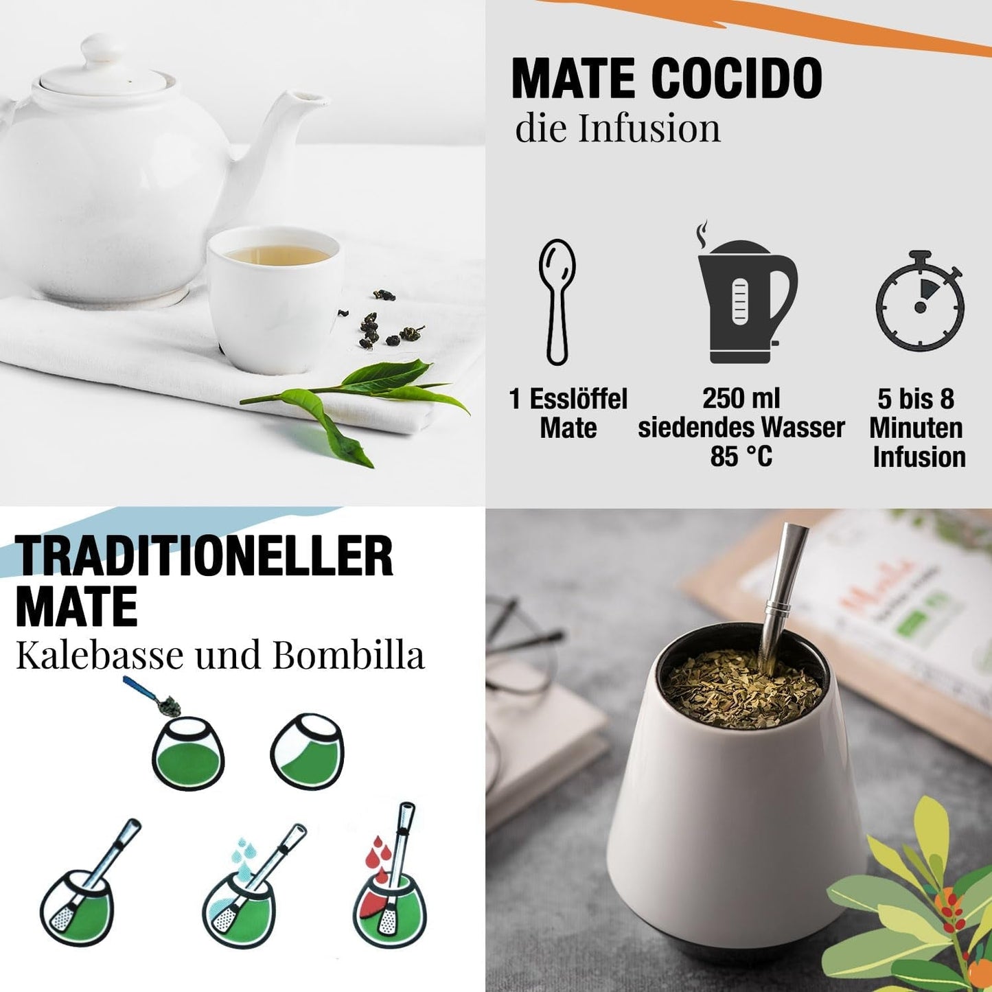 ORIGEENS BIO YERBA MATE med appelsiner 200 G - Frugtagtig te I Økologisk uristet Yerba Mate te, uden stilke og støv I Energigivende og afgiftende drik