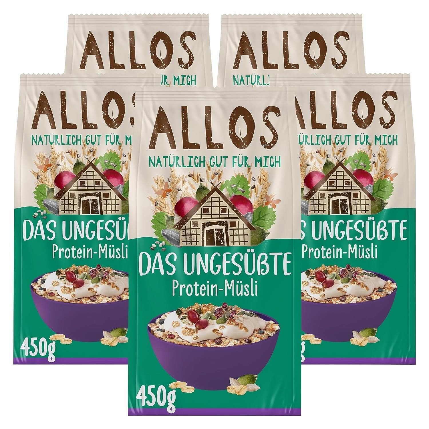 Allos, usødet bærmüsli, pak 5 x 500 gram Cereals Naty Shop Proteinmüsli