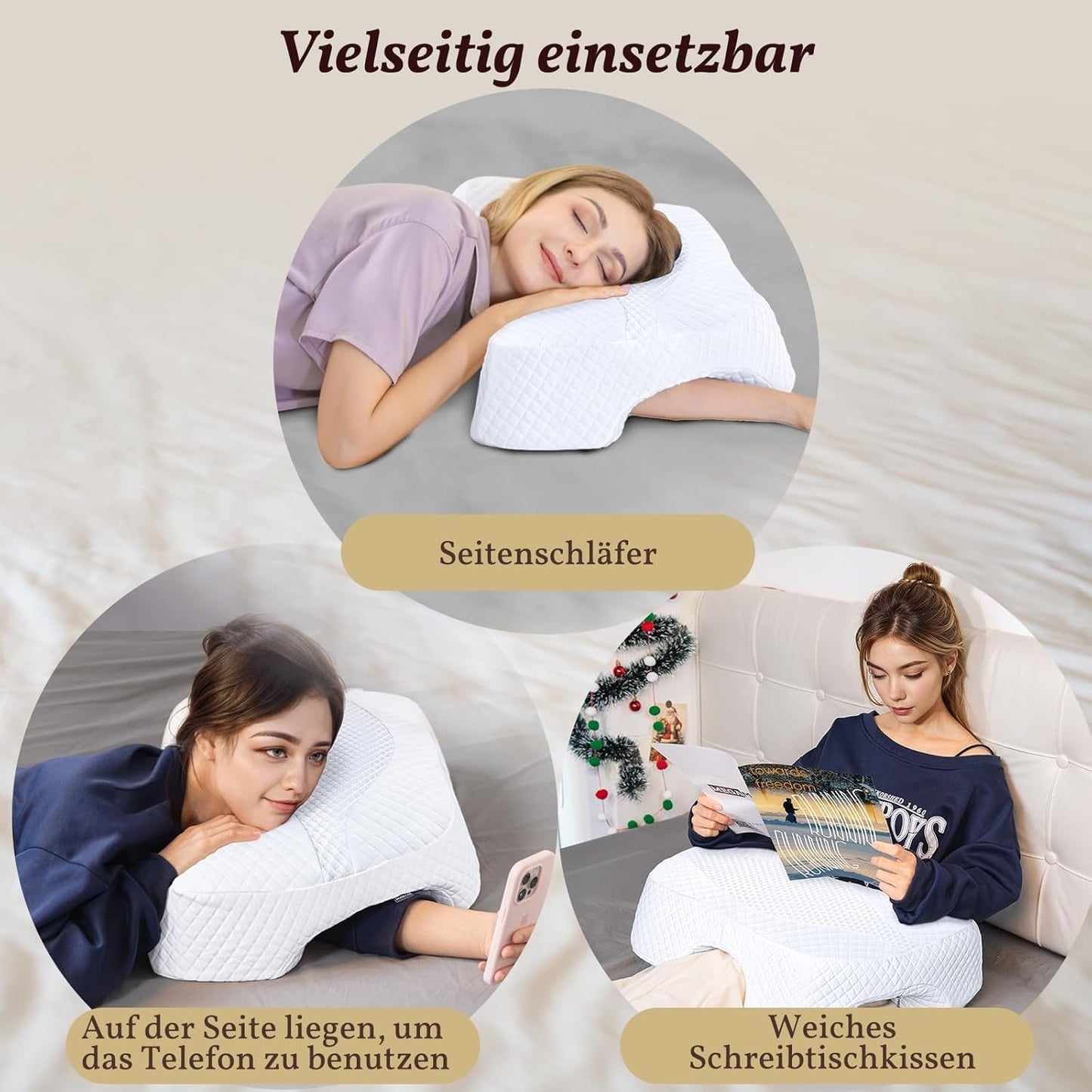 SAHEYER sidesovepude med arm, ergonomisk ortopædisk pude, nakke- og skulderhukommelsesskumpude, nakkepude med flervinklede arme til mange sovestillinger (hvid) Cervikale ortopædiske puder Naty Shop