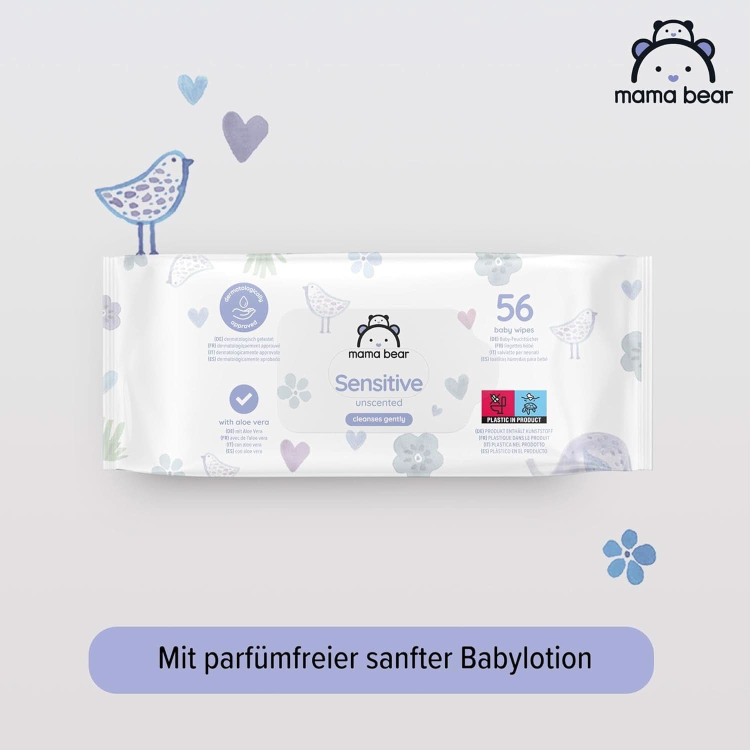 Naty Shop Mama Bear Sensitive Baby Wipes uparfumerede