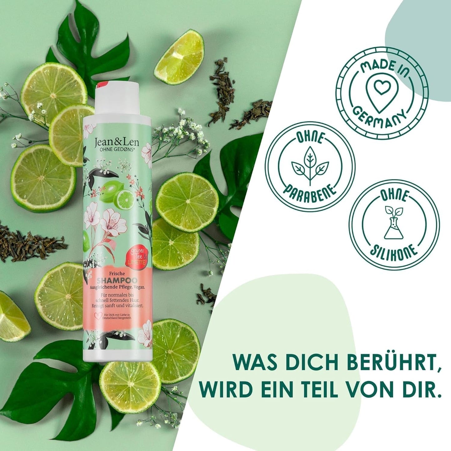 Jean & Len Green Tea & Lime fugtgivende shampoo, til normalt til fedtet hår, 300 ml Brusebad og bad Jean & Len Green Tea & Lime