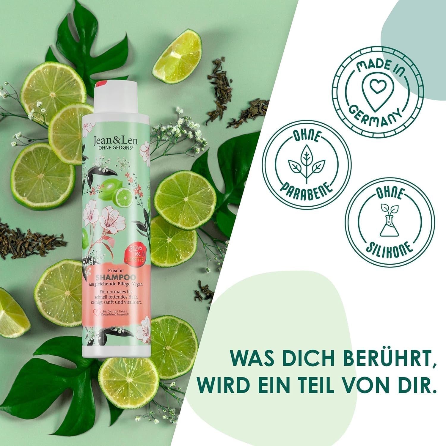 Jean & Len Green Tea & Lime fugtgivende shampoo, til normalt til fedtet hår, 300 ml Brusebad og bad Jean & Len Green Tea & Lime