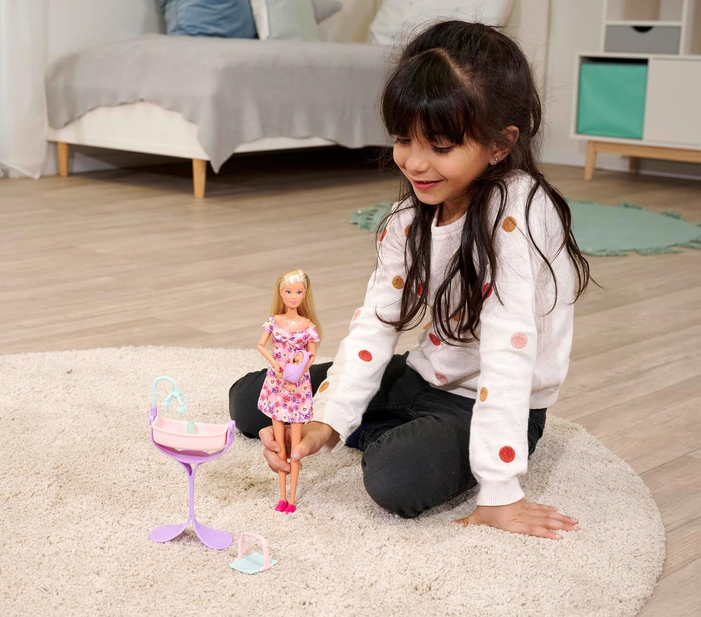 Simba 105733680 Steffi Love Doll Hello Baby (29 cm) - Gravid dukke med voksende mave, babydukke og tilbehør - Legetøj til børn, piger og drenge fra 3 år
