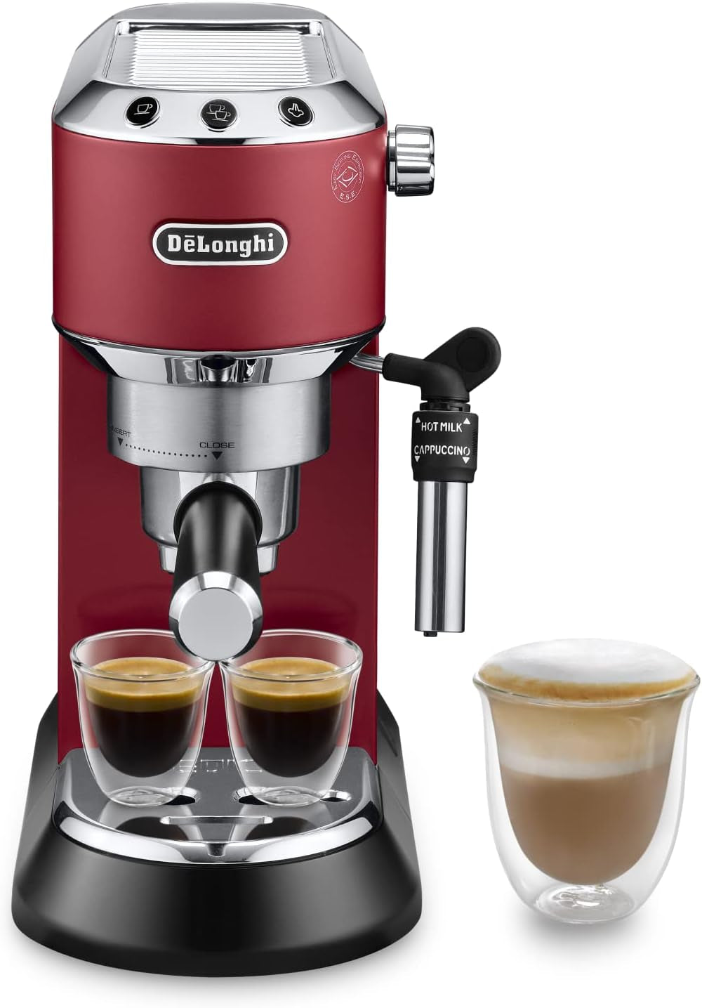 De'Longhi Dedica Style EC 685.B – Espressomaskine med portafilter, espressomaskine med professionel mælkeskummer, kun 15 cm bred, til malet kaffe eller ESE-kapsler, 1 l vandtank, sort