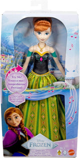 Mattel Toys Disney Frozen Anna syngende modedukke i ikonisk outfit synger "For første gang" fra Disney-filmen på engelsk, fransk, tysk, italiensk, JDL59