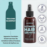 MOÉRIE Ultimate Mineral Hair Growth Spray til længere, tykkere og fyldigere hår - med biotin og koffein - Veganske hårprodukter, parabenfri, alle hårtyper, vender hårtab - 2 måneders forsyning Hårpleje Naty Shop