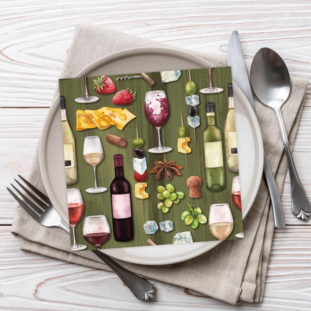 Tiflair Ost & Vin frokostservietter, 3 lag, 20 stykker, Fromage, Vino, Vinaften, Til decoupage, 33 X 33 Cm