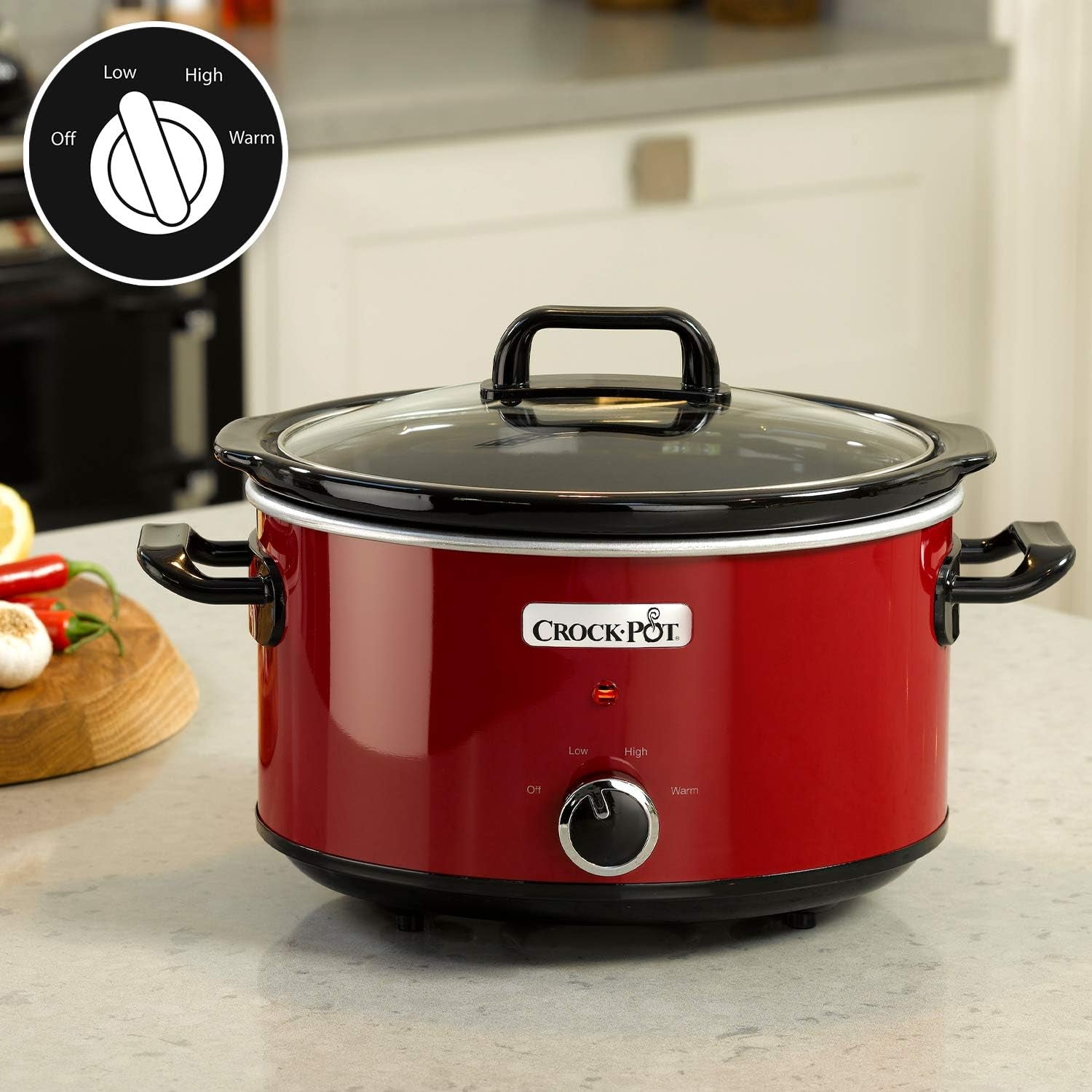 Crock-Pot Slow Cooker, 2 temperaturindstillinger + Hold varm funktion, 3,5 liter (3-4 personer), Rød [SCV400RD] Slow Cooker Naty Shop