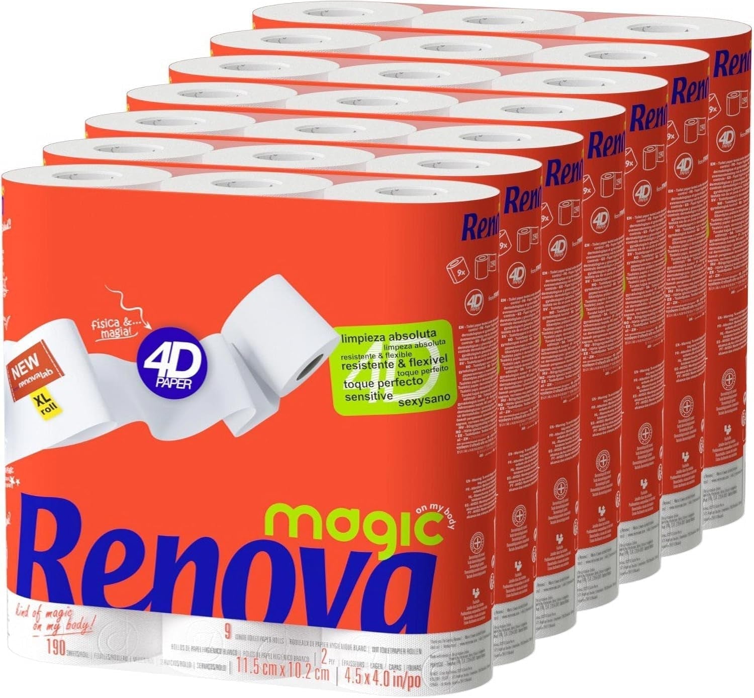 Renova toiletpapir, 7 pakker á 9 ruller - 63 ruller i alt