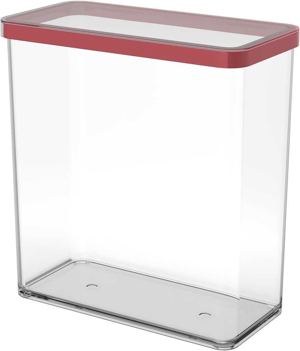 Rotho Loftsæt med 5 opbevaringskrukker med låg, forskellige størrelser, madplast (PP) BPA-fri, gennemsigtig/rød, (21,4 x 21,4 x 23,5 cm) madopbevaringsbokse Naty Shop 3,2 l rektangulær