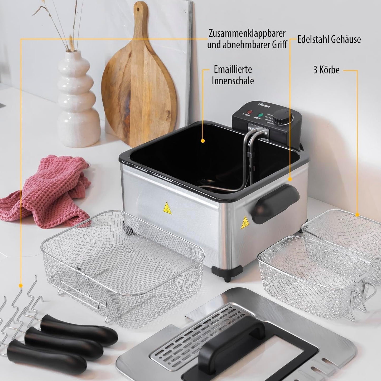 Tristar Frituregryde, 1 stor kurv og 2 små kurve, justerbar termostat, kølezone, 5 liter, 2000 W, FR-6949 Hvidevarer Naty Shop