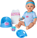 Simba 105030044 - Nyfødt dukke - dreng, fuld vinyldukke med sovende øjne, drikke- og befugtningsfunktion og tilbehør, 8 stykker, 43 cm, babydukke, 3+